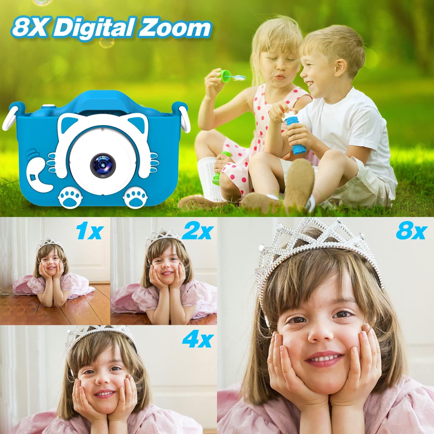 Kindercamera digitaal | Cartoon videocamera met zachte hoes & 32G SD-kaart inbegrepen