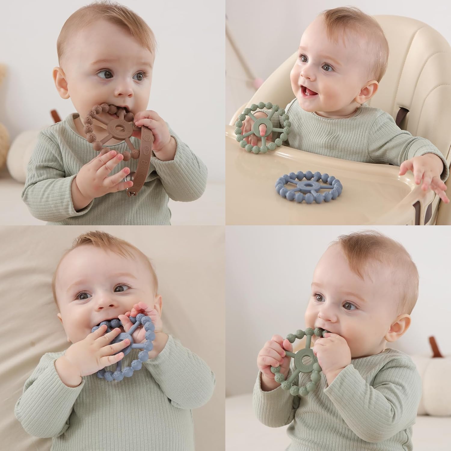 3 Stuks Siliconen Bijtringen voor Baby's van 0-24 Maanden - Zacht Bijtspeelgoed met 5 Texturen voor Jongens en Meisjes - Pijnverlichting bij Doorkomende Tandjes