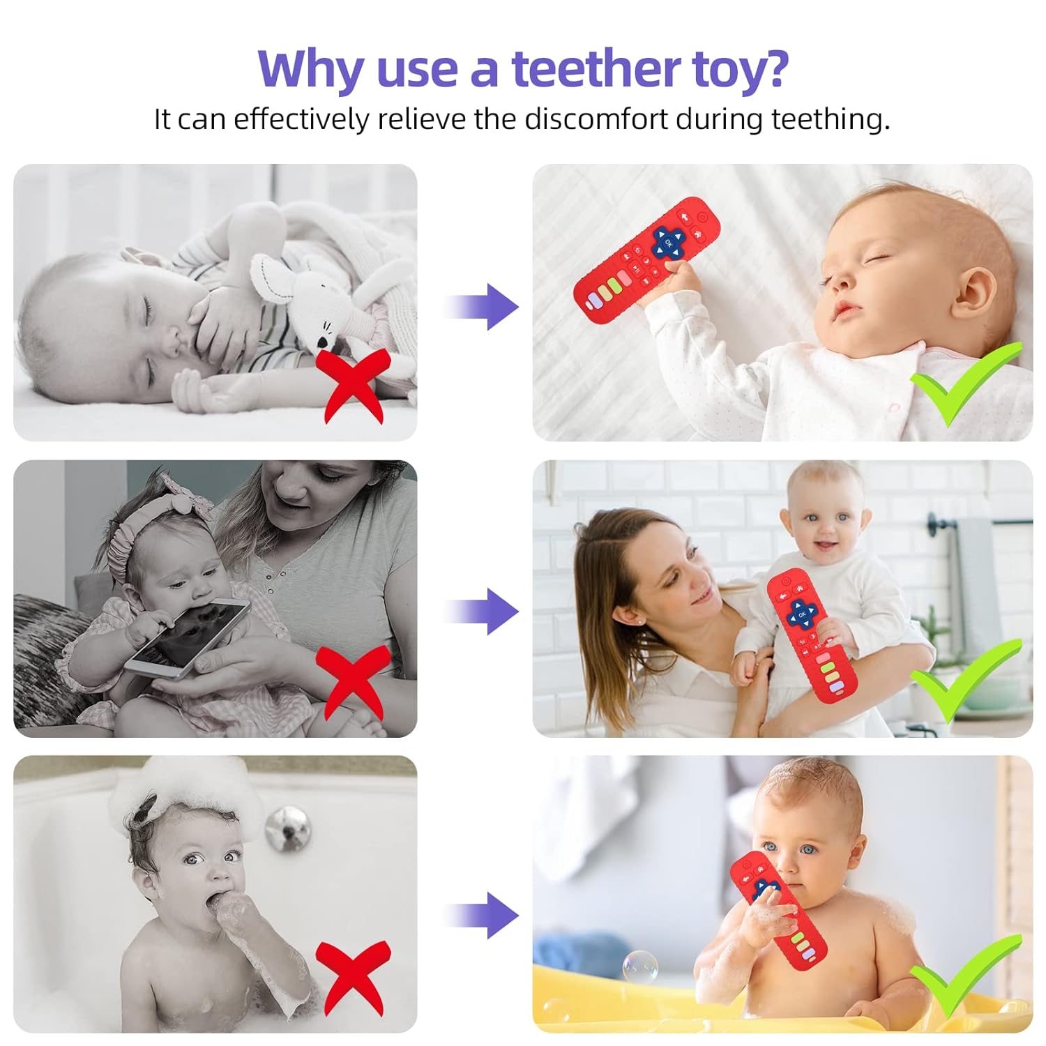 Tandjesverlichting Baby Bijtspeelgoed | TV Afstandsbediening Vorm Bijtring voor Baby's 3-24 Maanden