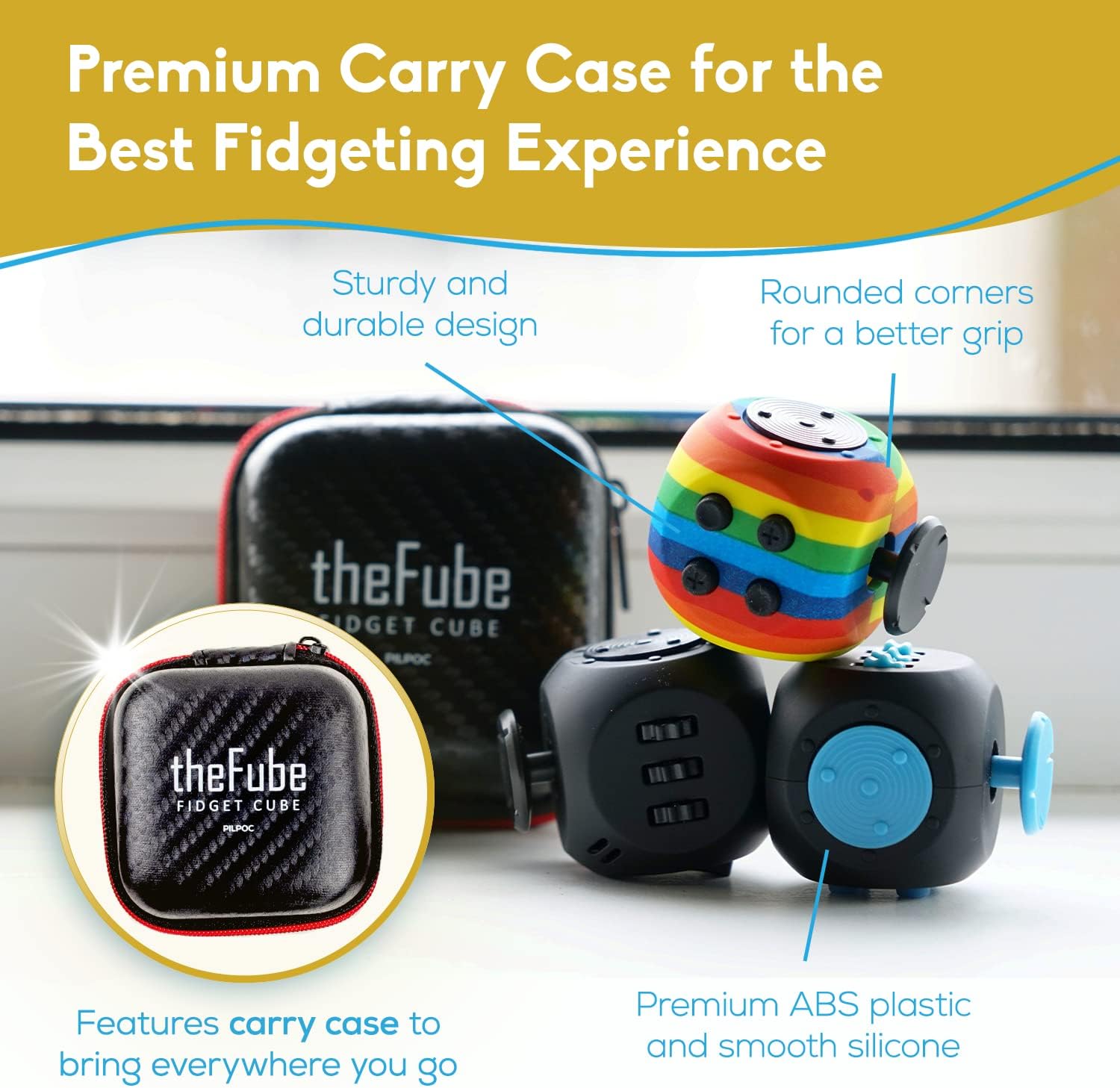 Fube Fidget Cube – 6-zijdige Anti-Stress Kubus met Etui, Kinderen & Volwassenen