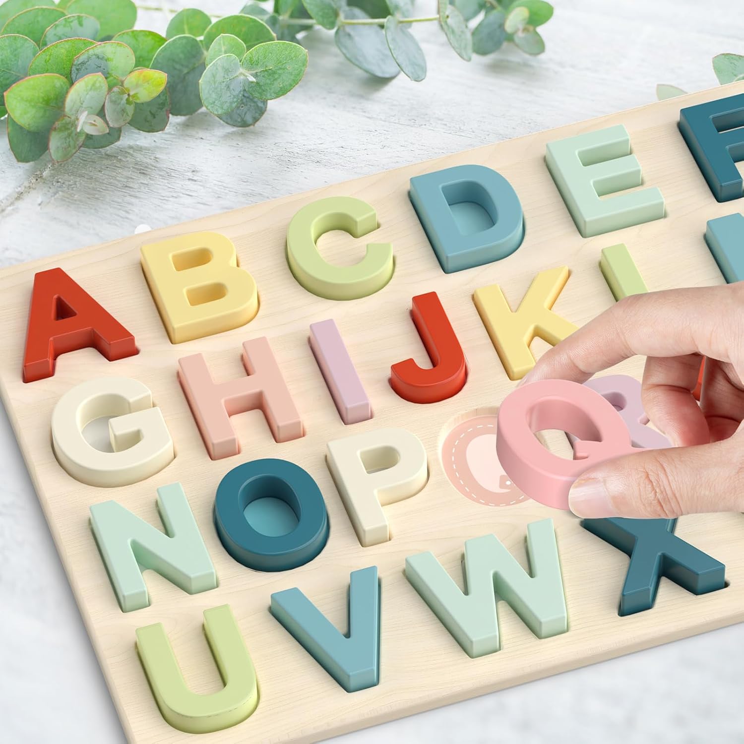 Alfabet puzzel|Houten ABC leerpuzzel voor peuters & kleuters