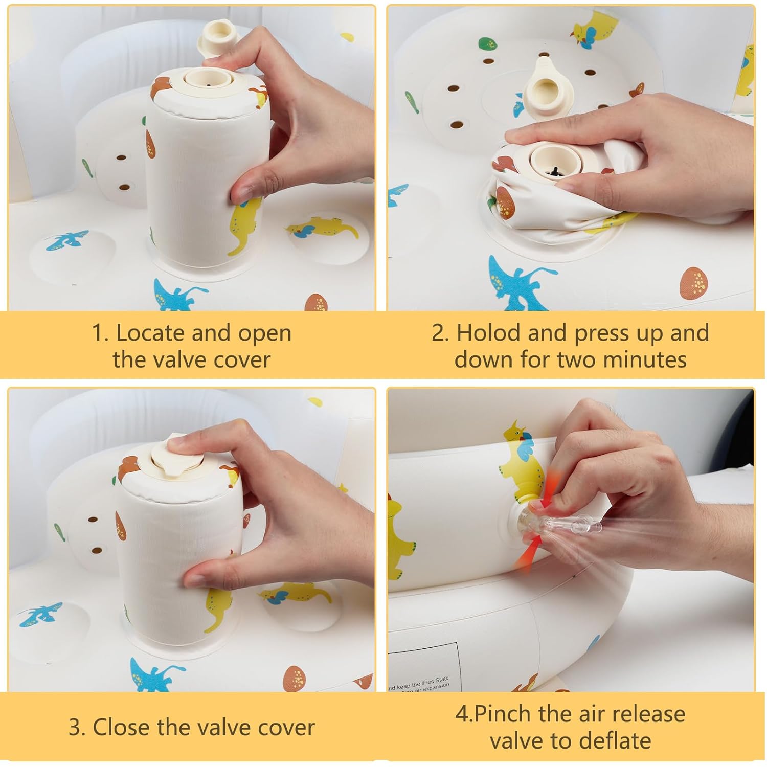 Opblaasbaar babyzitje voor baby's vanaf 3 maanden l met ingebouwde luchtpomp - Beer Patroon