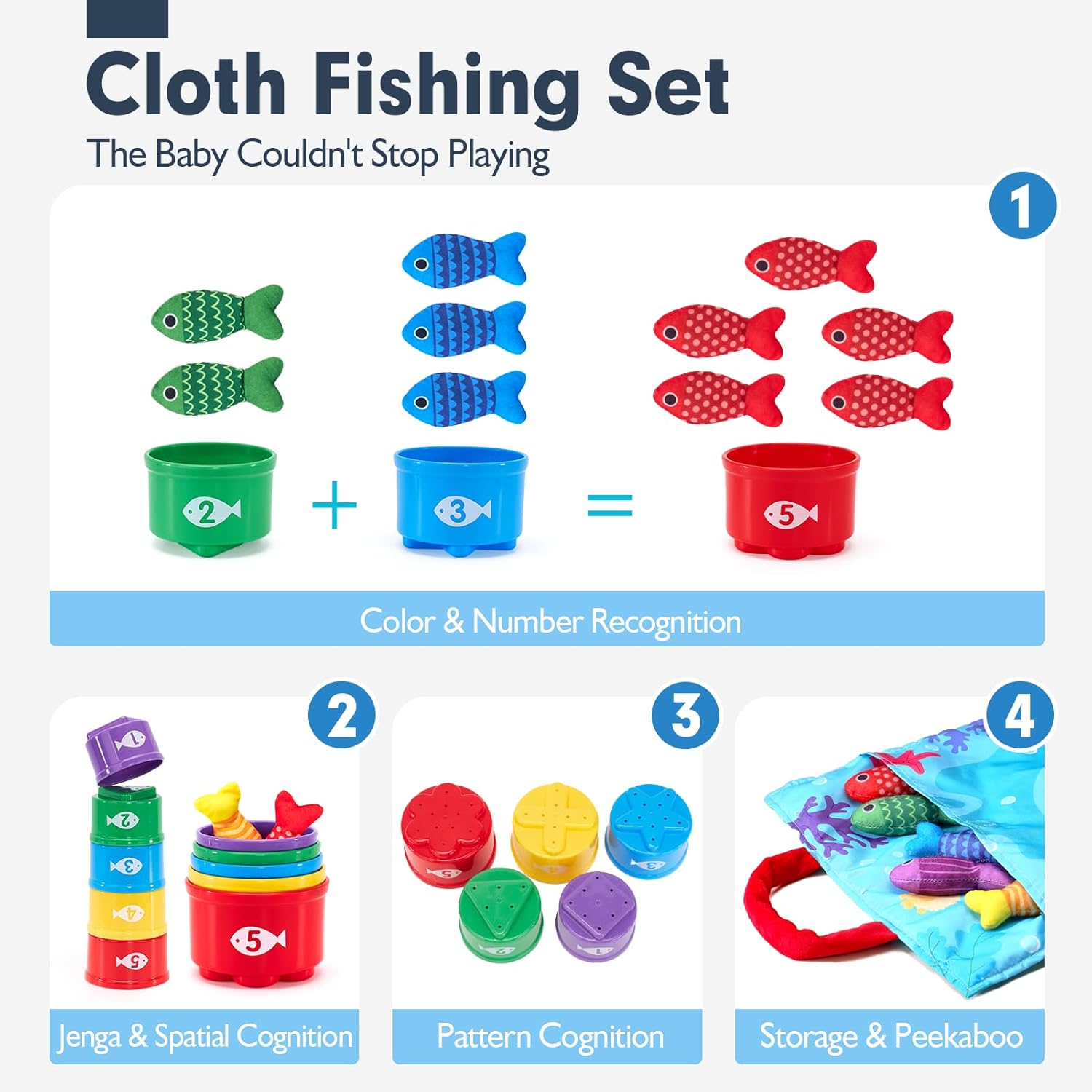10-in-1 Kleding Visspel Montessori Speelgoed | Nummer Tellen en Kleur Sorteren met Stapelbekers Peuterspeelgoed