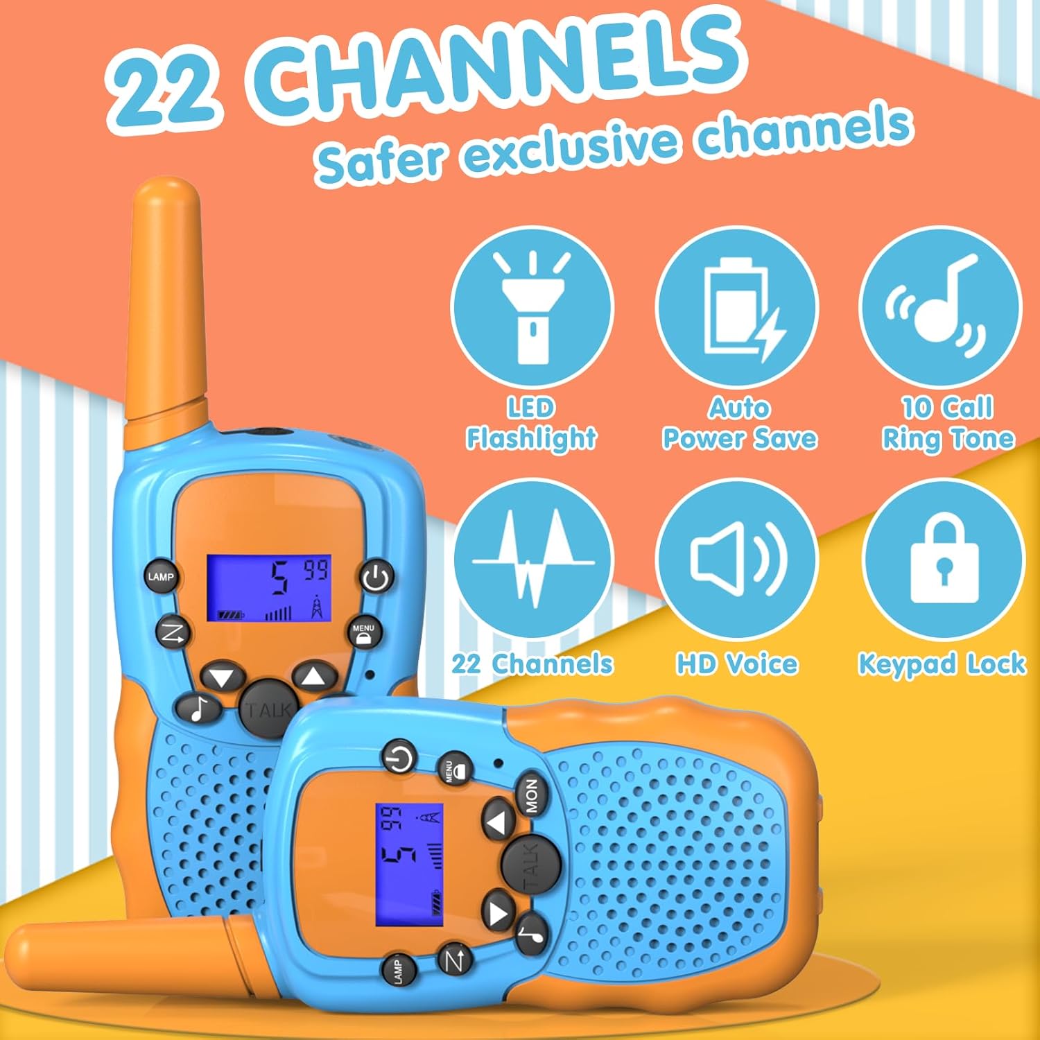 Walkie Talkies Kinderen | 22 Kanalen & LCD Zaklamp | 2-Way Radio Speelgoed 3-12 Jaar, Bereik 3 km