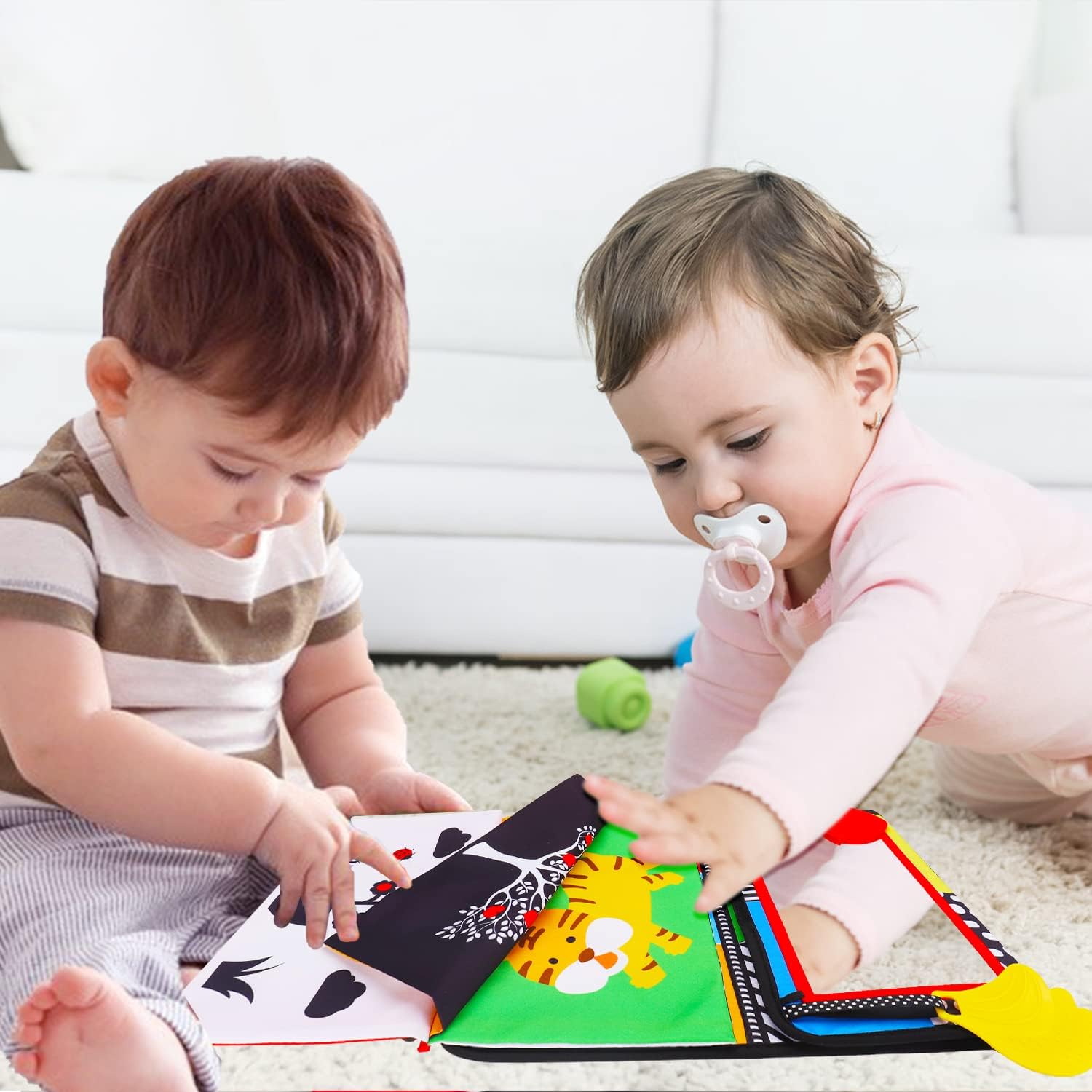 Baby Spiegel Montessori Speelgoed | Knisper Boek en Bijtring Zwart-Wit Hoog Contrast Zintuiglijk Educatief Speelgoed 4-6-9-12 Maanden