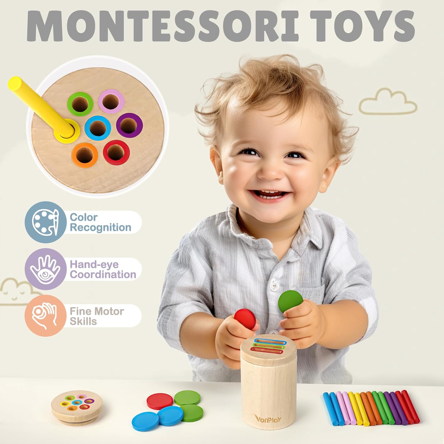 Montessori Kleur- en Sorteerspel | Houten Educatief Speelgoed voor Peuters 2-3 jaar