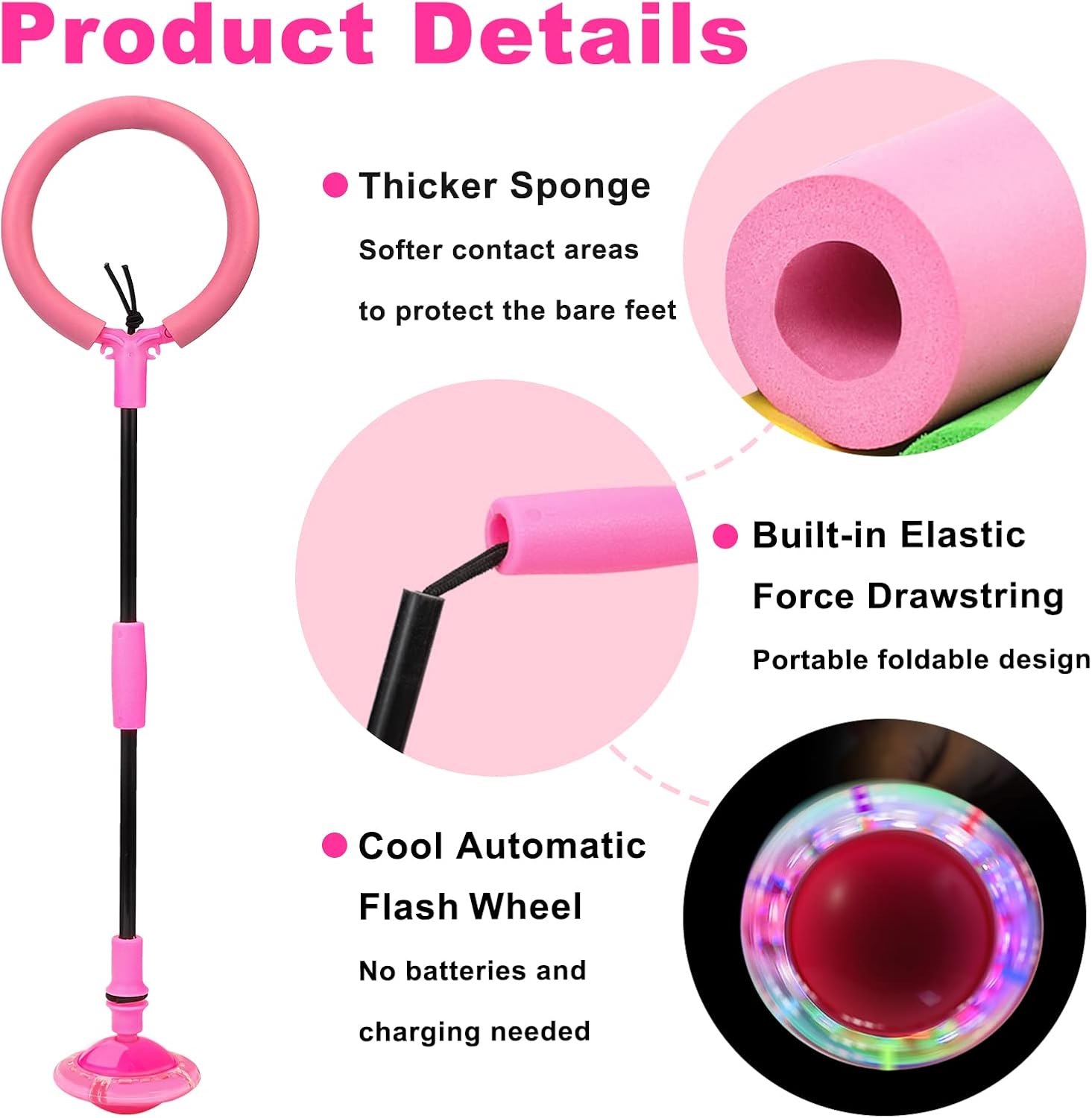 Springbal met lichtwiel | Opvouwbare kleurrijke fitnessbal voor kinderen & volwassenen