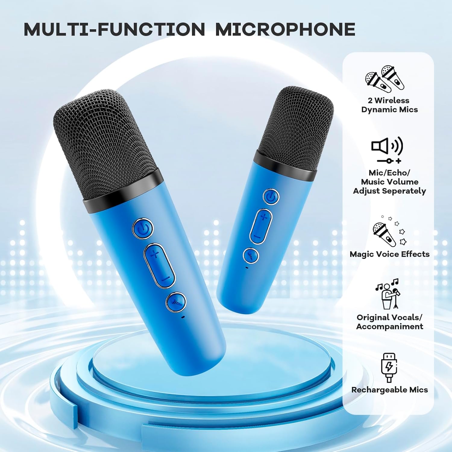 Mini karaoke machine | Bluetooth speaker met 2 draadloze microfoons