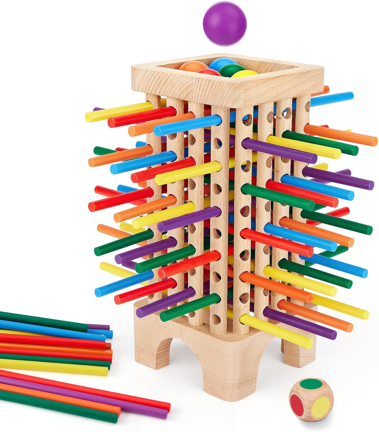 Montessori Houten Bordspel | 42 Gekleurde Houten Stokken Dobbelspel Wiskundig Educatief Speelgoed voor 3 4 5 6 Jaar