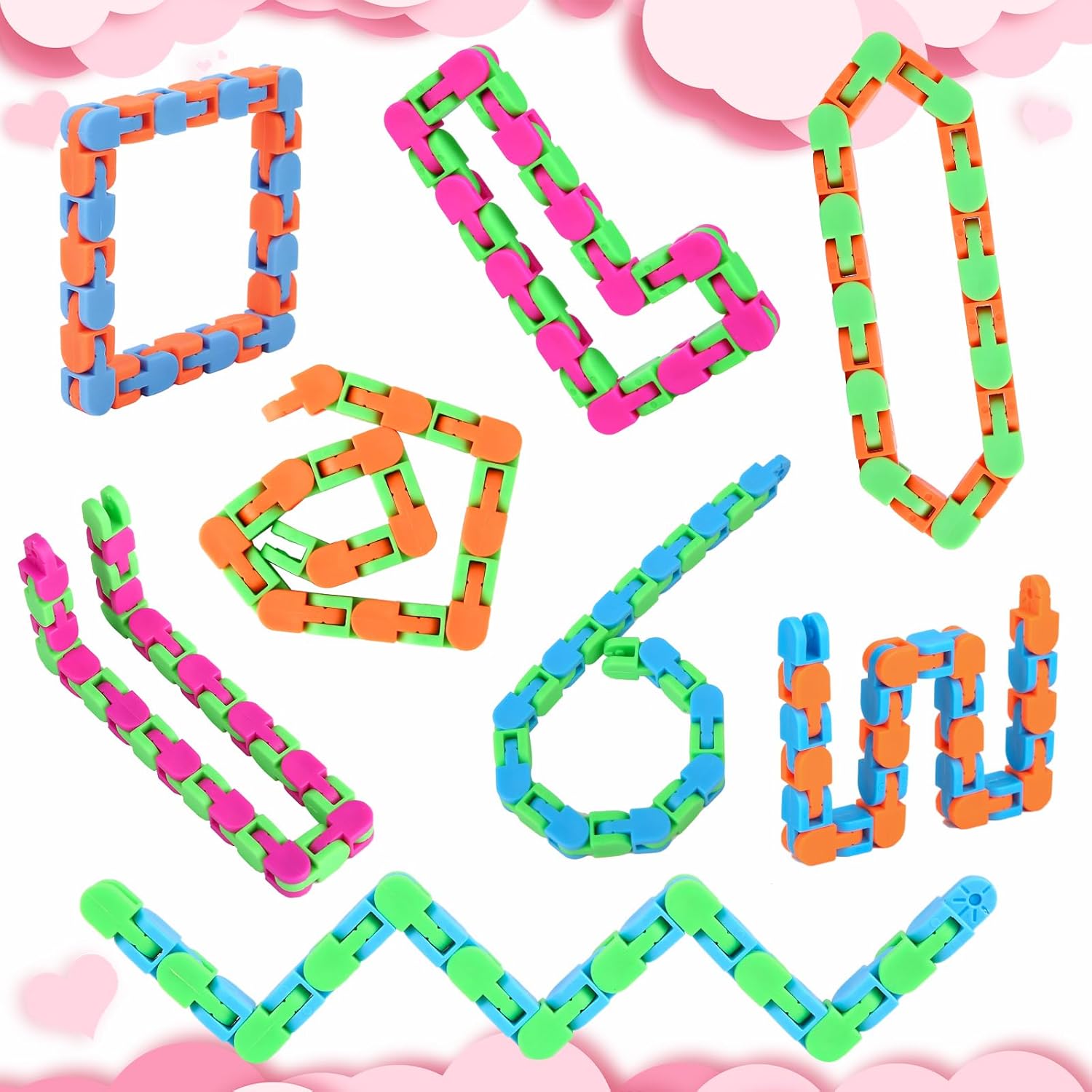 Wacky tracks fidget set | 8 stuks klik- en slangenspeelgoed