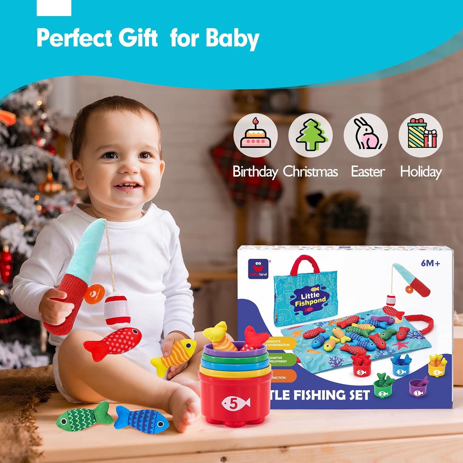 Montessori Stof Visspeelgoed 1-3 Jaar | Kleuren, Getallen en Vormen Leren | Verjaardagscadeau