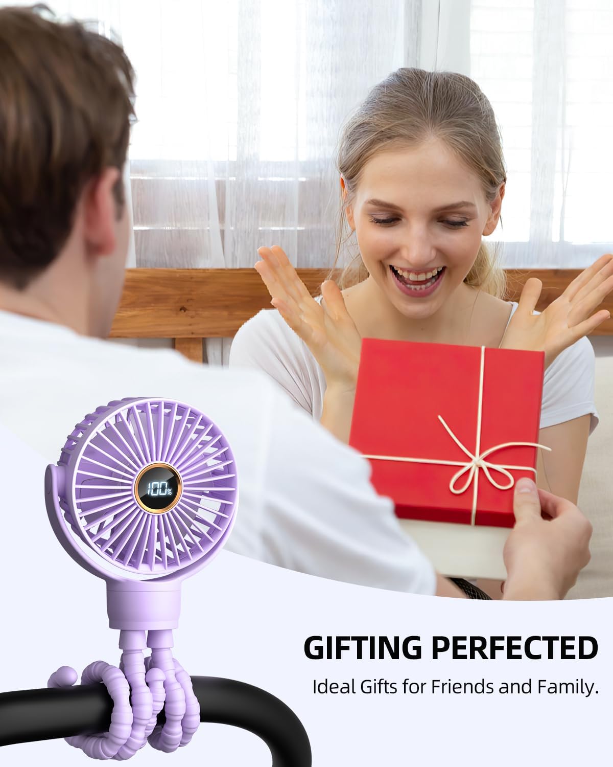 Mini kinderwagenventilator | draagbare oplaadbare reisventilator met 360° rotatie & 3 snelheden