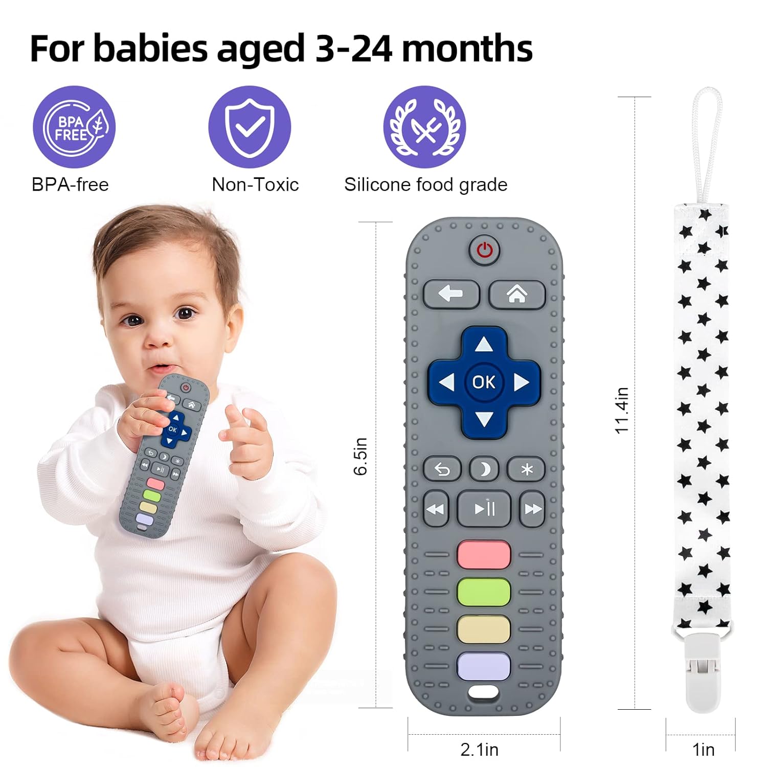 Tandjesverlichting Baby Bijtspeelgoed | TV Afstandsbediening Vorm Bijtring voor Baby's 3-24 Maanden