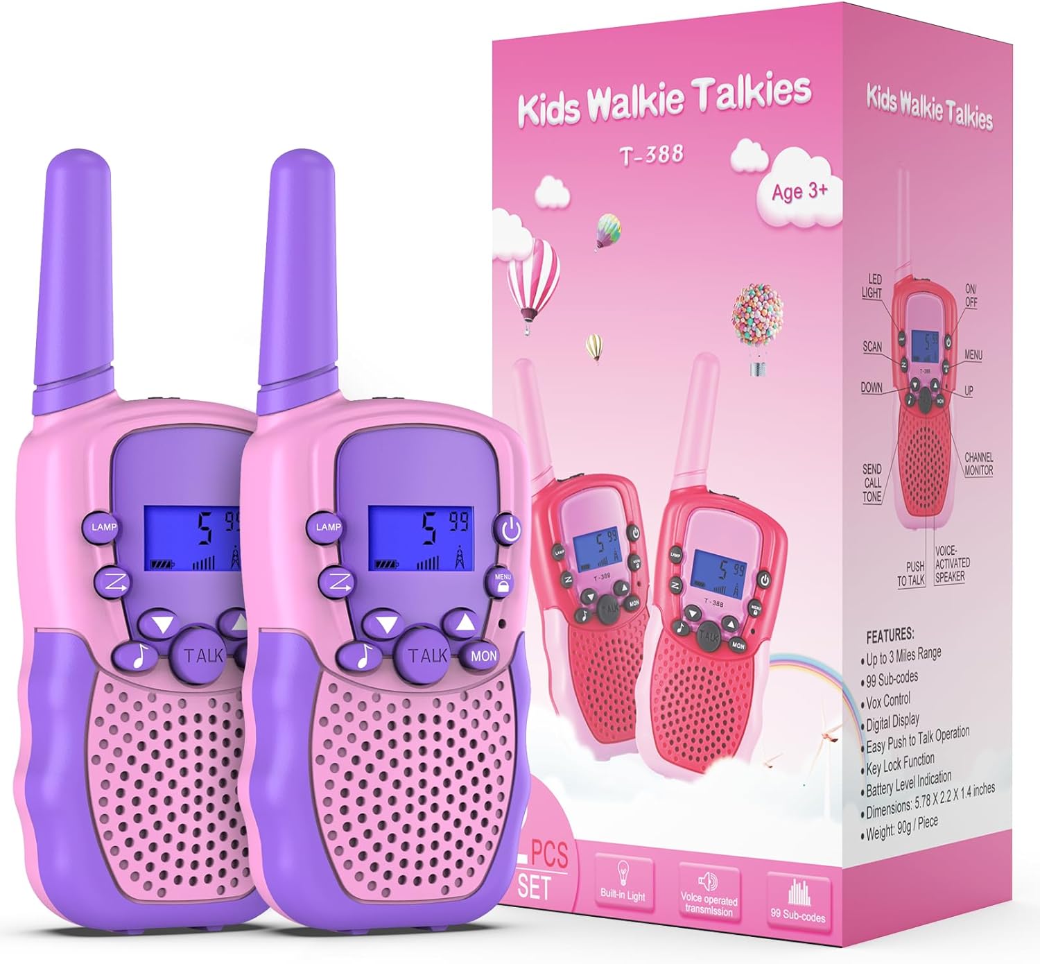 Walkie Talkies Kinderen | 22 Kanalen & LCD Zaklamp | 2-Way Radio Speelgoed 3-12 Jaar, Bereik 3 km