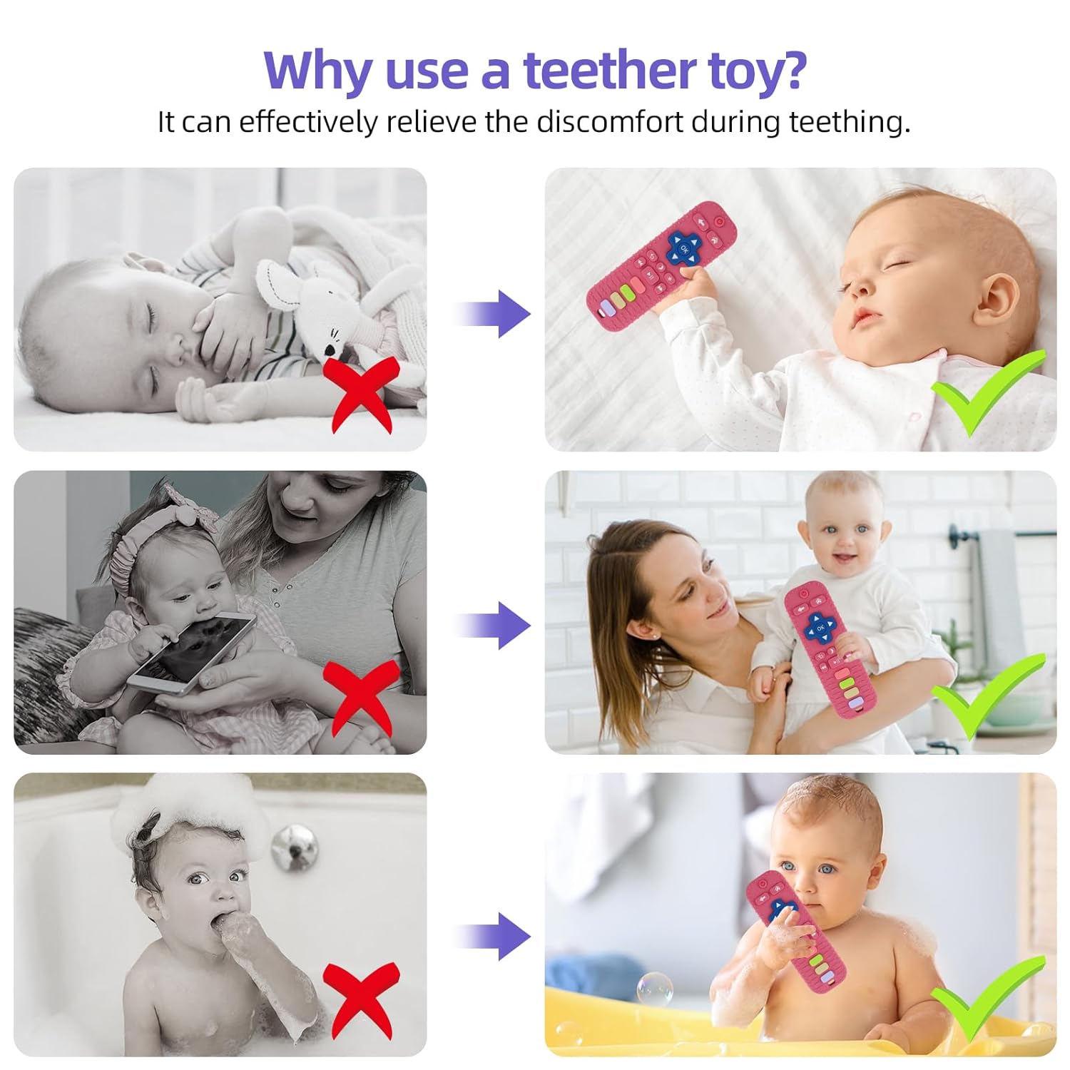 Tandjesverlichting Baby Bijtspeelgoed | TV Afstandsbediening Vorm Bijtring voor Baby's 3-24 Maanden
