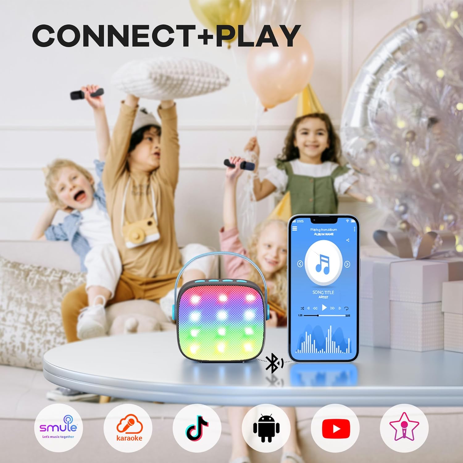 Mini karaoke machine | Bluetooth speaker met 2 draadloze microfoons
