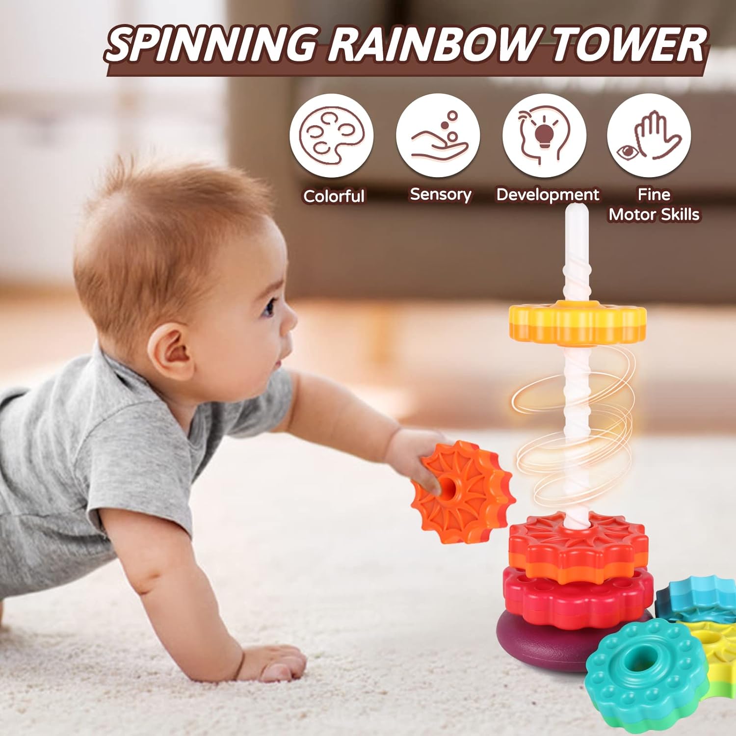 Stapeltoren Spel voor Baby’s | Regenboog Ring Stapelaar Montessori Speelgoed voor Baby’s van 6-12 Maanden