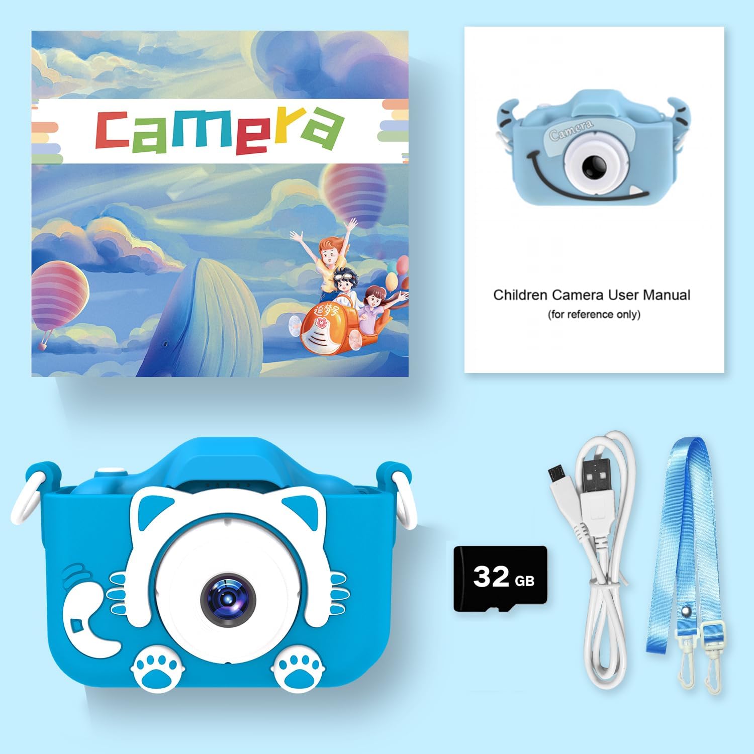 Kindercamera digitaal | Cartoon videocamera met zachte hoes & 32G SD-kaart inbegrepen