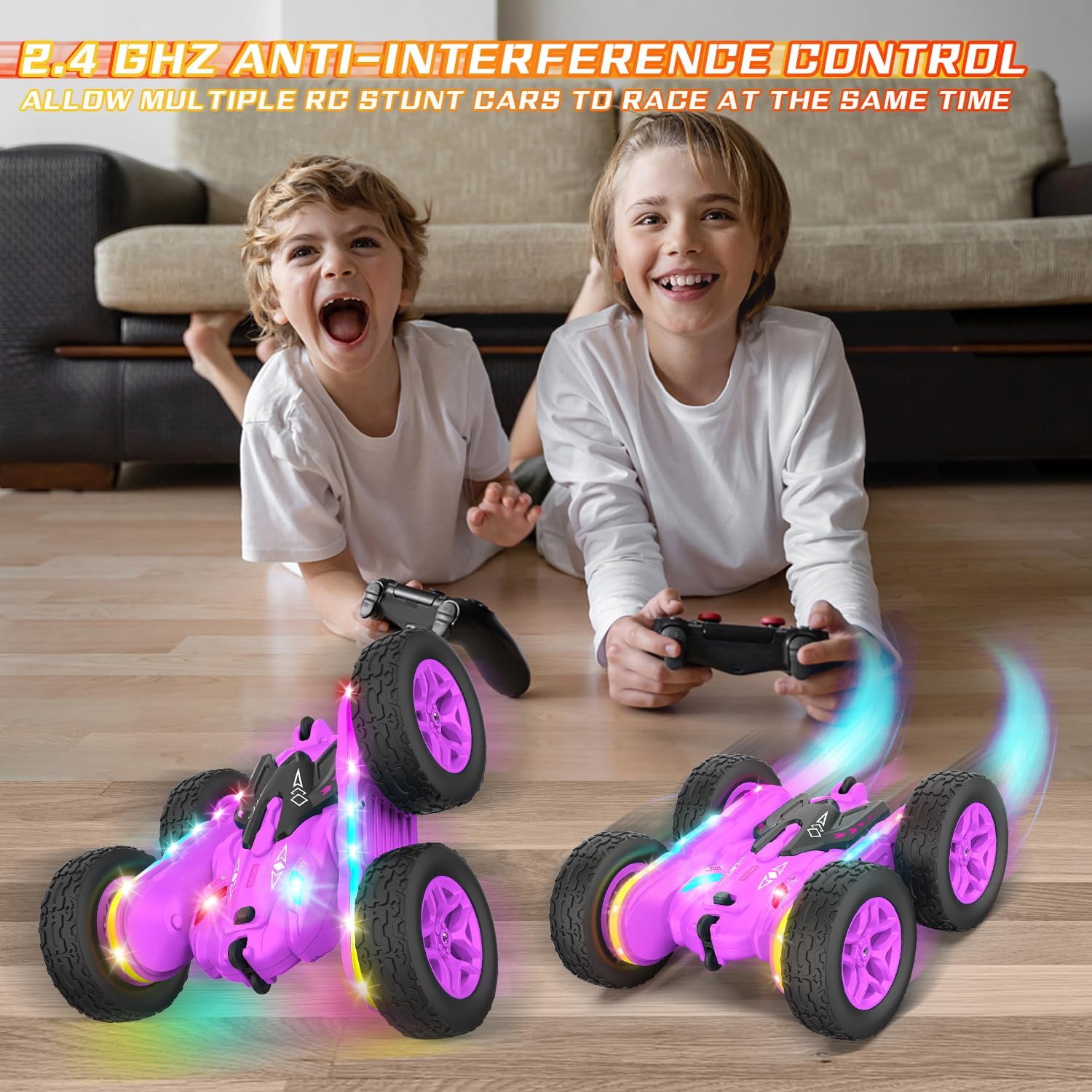 Afstandsbediening auto voor meisjes | 360° stunt RC auto met koplampen & 4WD roze speelgoed