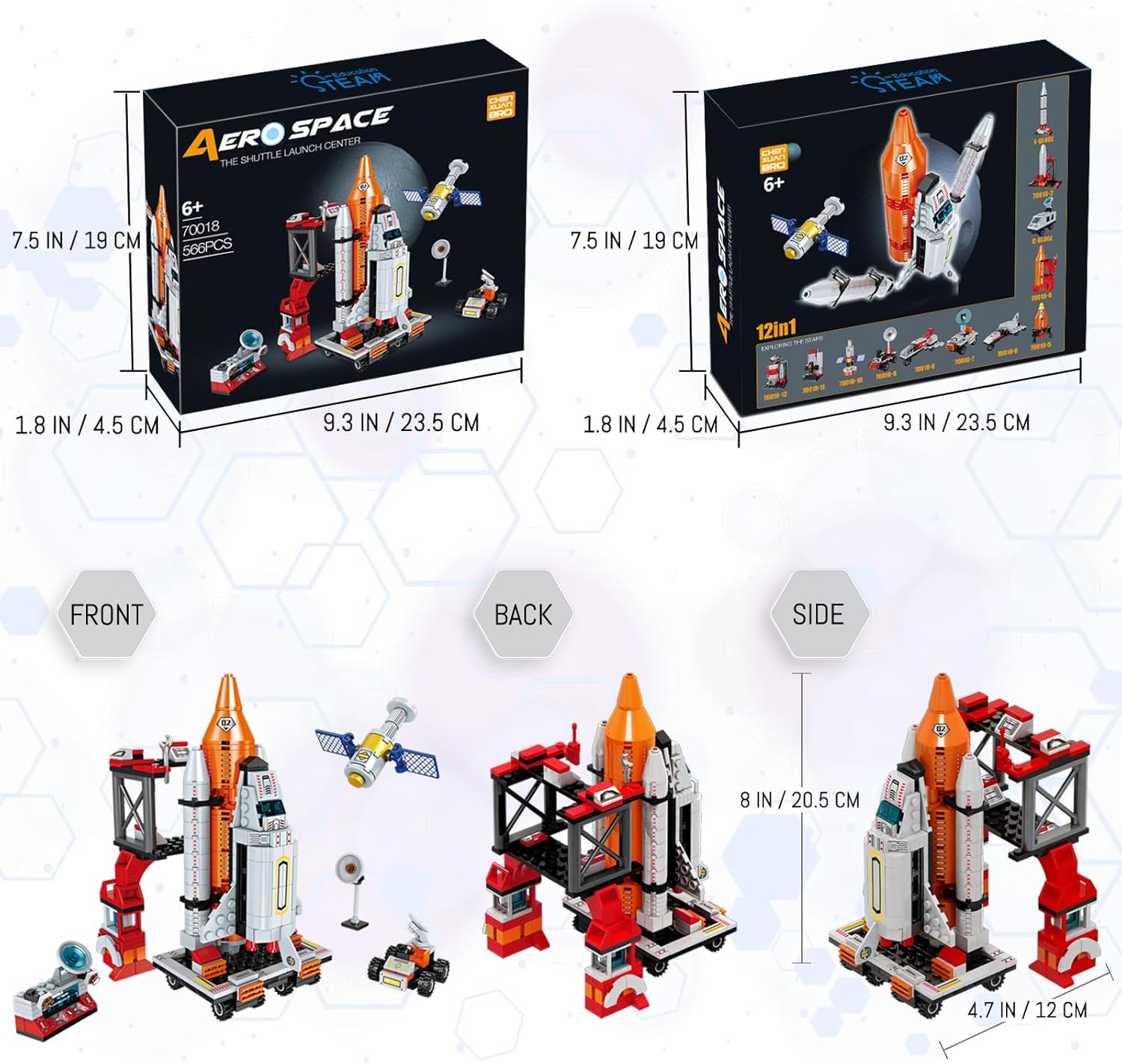 12-in-1 Ruimte Shuttle Bouwen Kit | STEM Speelgoed voor 6-12 Jaar Oud | Inclusief Vrachtwagen, Raketlanceerder, 566 Stukken