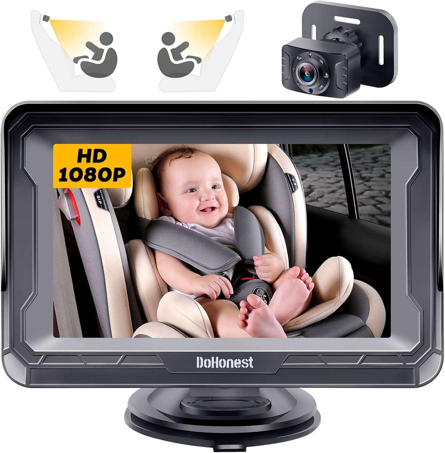 Baby Autocamera voor Achterbank | HD 1080P, 360° Rotatie, Nachtkijkfunctie | Veiligheidsmonitor voor Baby's