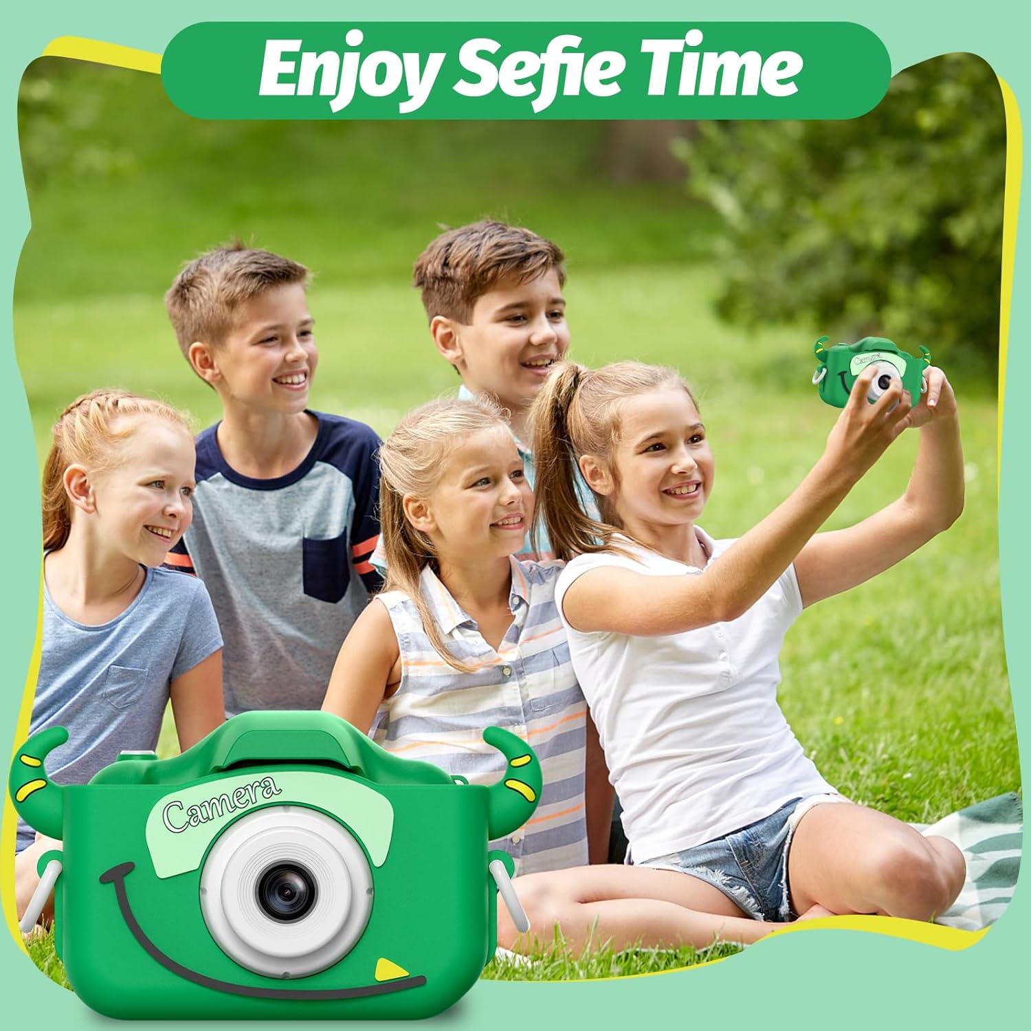 Kindercamera digitaal | Cartoon videocamera met zachte hoes & 32G SD-kaart inbegrepen