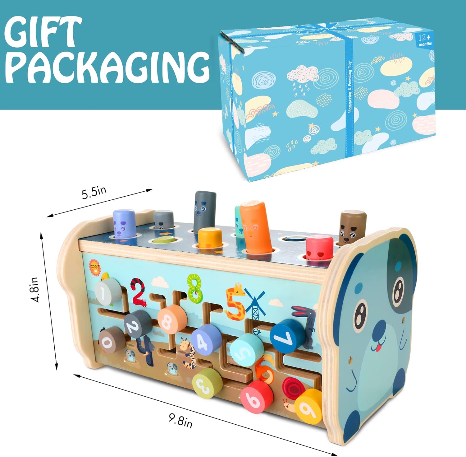 Houten Hamerspeelgoed 1+ Jaar | Montessori Leer Speelgoed | Xylofoon & Cijferdoolhof voor Peuters