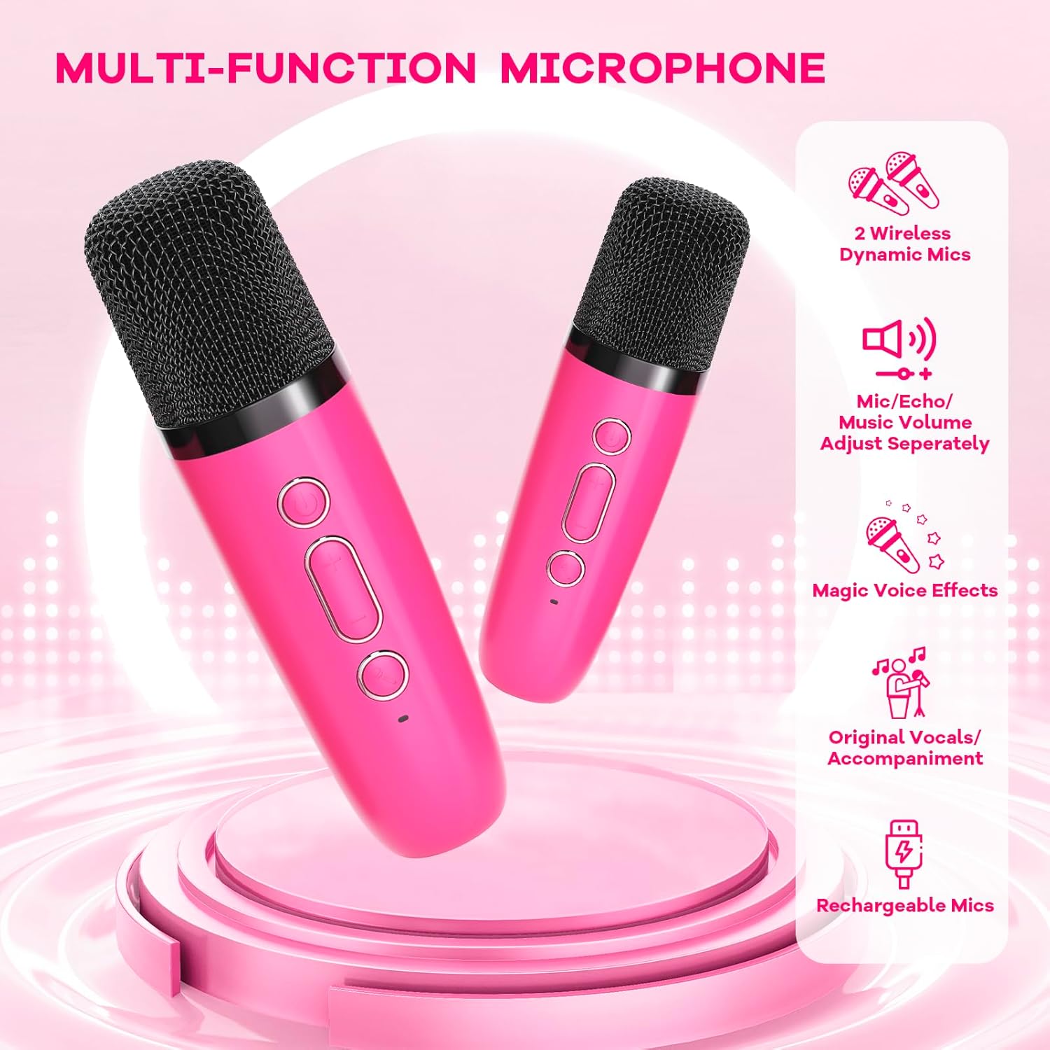 Mini karaoke machine | Bluetooth speaker met 2 draadloze microfoons