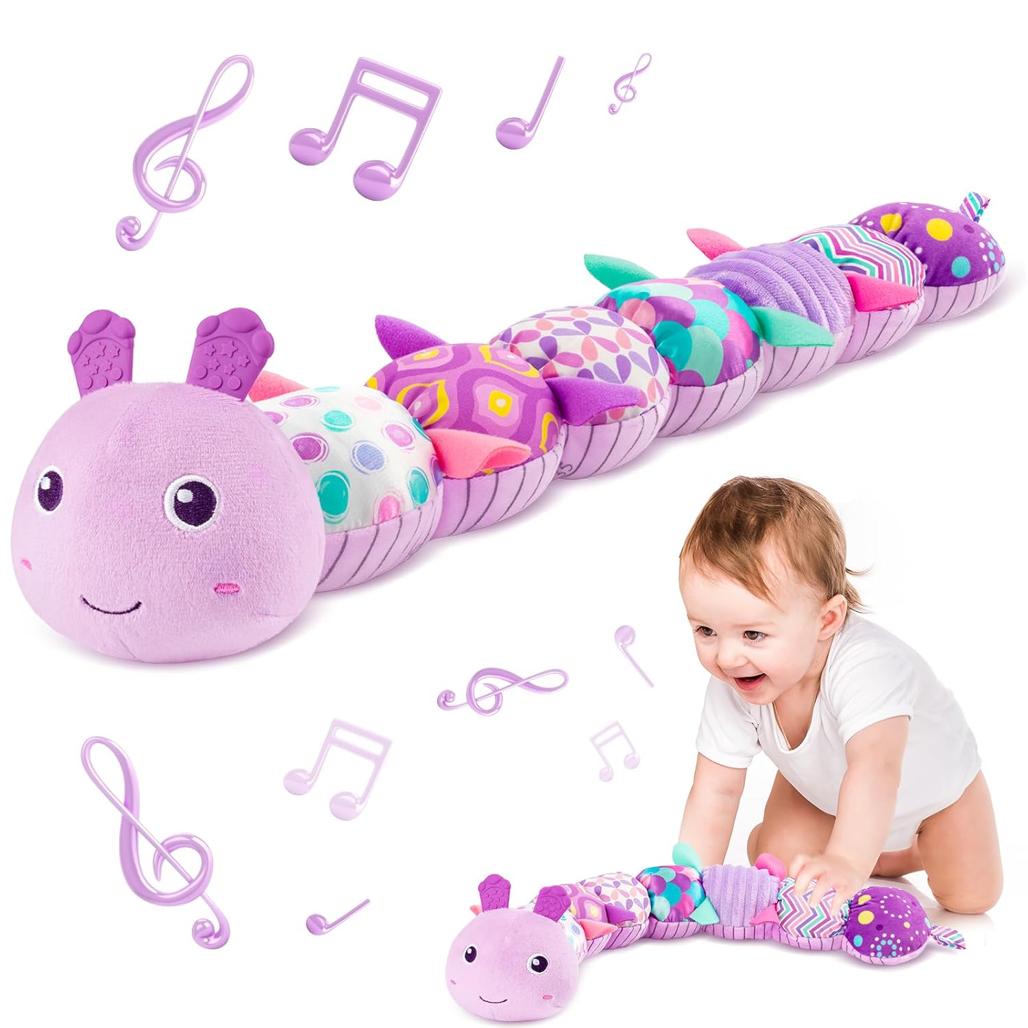 Pluche Musicale Rups voor Baby's | Multi-Sensorisch Activiteit Speelgoed met Kraakgeluiden, Rammelaar en Texturen - Speelmat voor 0-3-6-12 Maanden