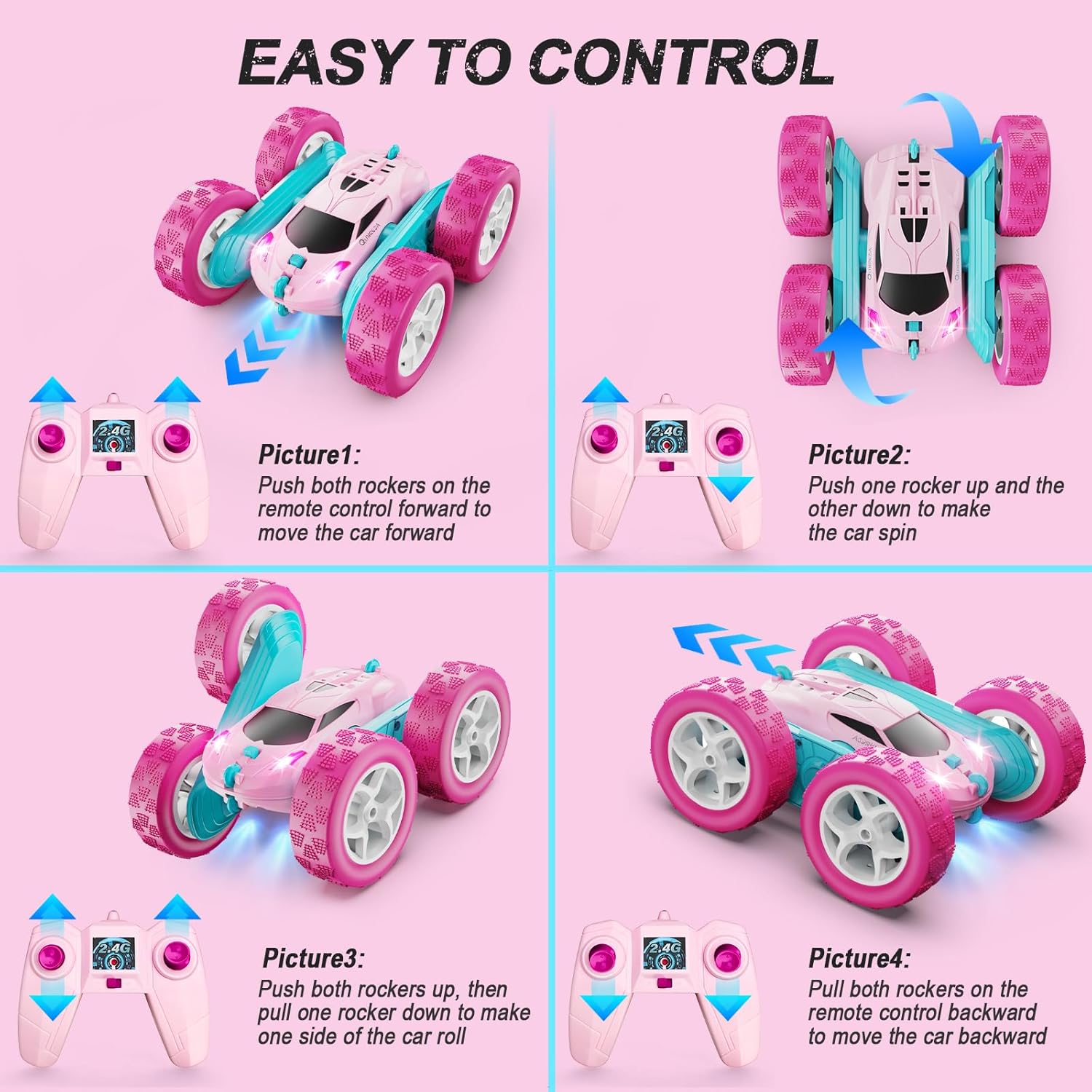 RC Auto 4WD Stuntauto | Afstandsbediening Auto met LED & 360° Flips | USB-C Oplaadbare Baterijen | Cadeau 6-12 Jaar