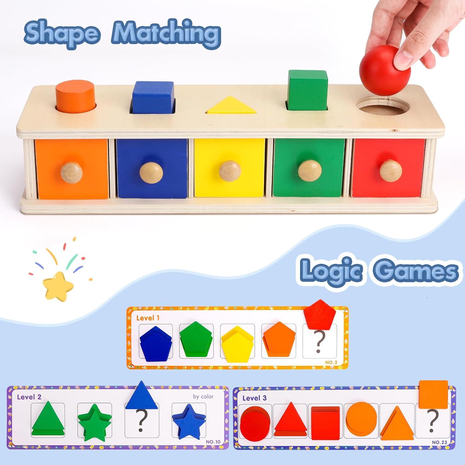 Montessori Houten Sorteerspel | Kleuren & Vormen Educatief Speelgoed voor Peuters 1-3 Jaar
