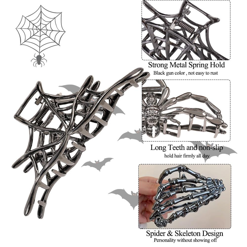 3 stuks spinnenweb schedel haarclips | Grote zwarte haaraccessoires