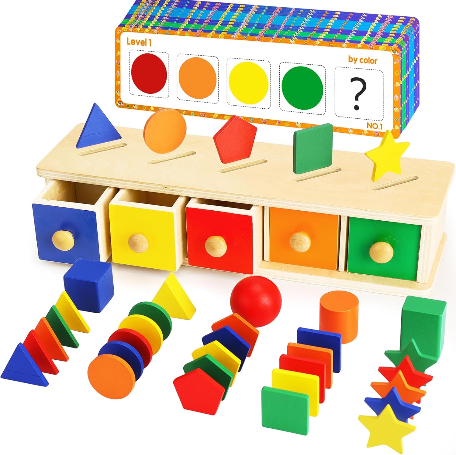 Montessori Houten Sorteerspel | Kleuren & Vormen Educatief Speelgoed voor Peuters 1-3 Jaar