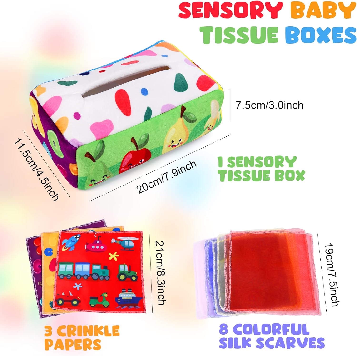 Montessori Tissue Box Speelgoed | Zacht Gevuld Hoog Contrast Krinkel Infant Sensorisch Baby Speelgoed 6 tot 12 Maanden Vroeg Leren Cadeaus