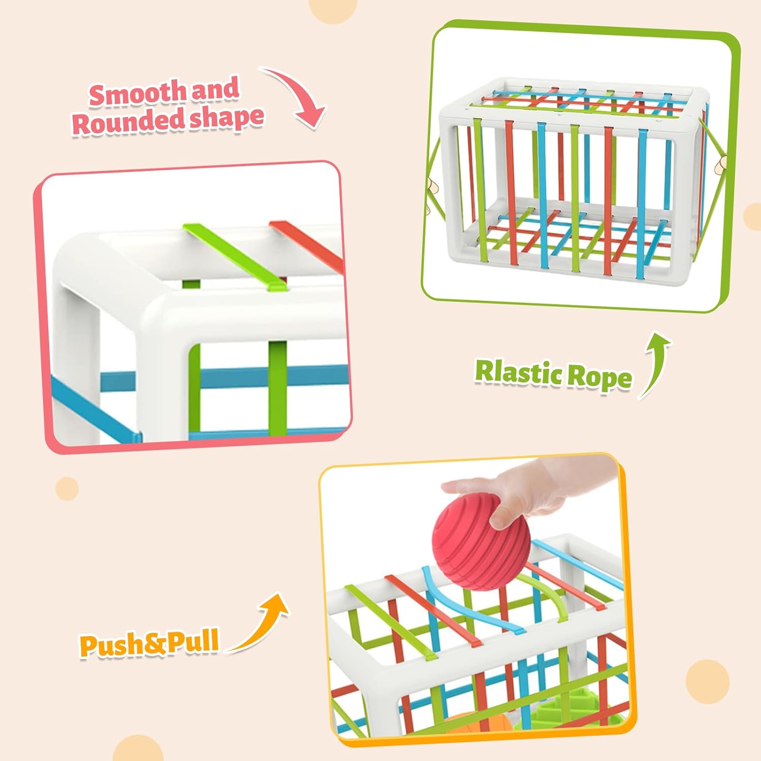 Montessori Vormenstoof en Sensorische Kubus voor Baby's van 1 Jaar - Educatief Speelgoed met Elastische Banden voor Jongens en Meisjes