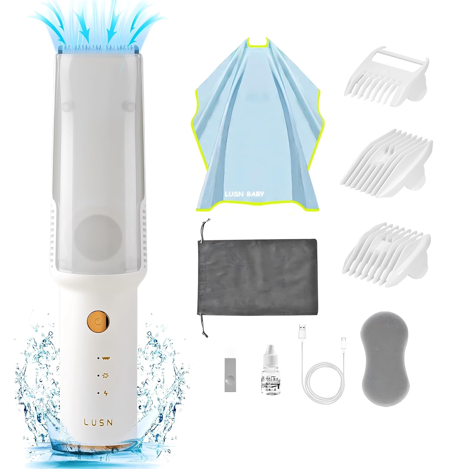 Baby Haarknipmachine met Vacuüm | Kinderen Haarknip Kit met 3 Gids Kammen Waterproof & Draadloos voor Kinderen