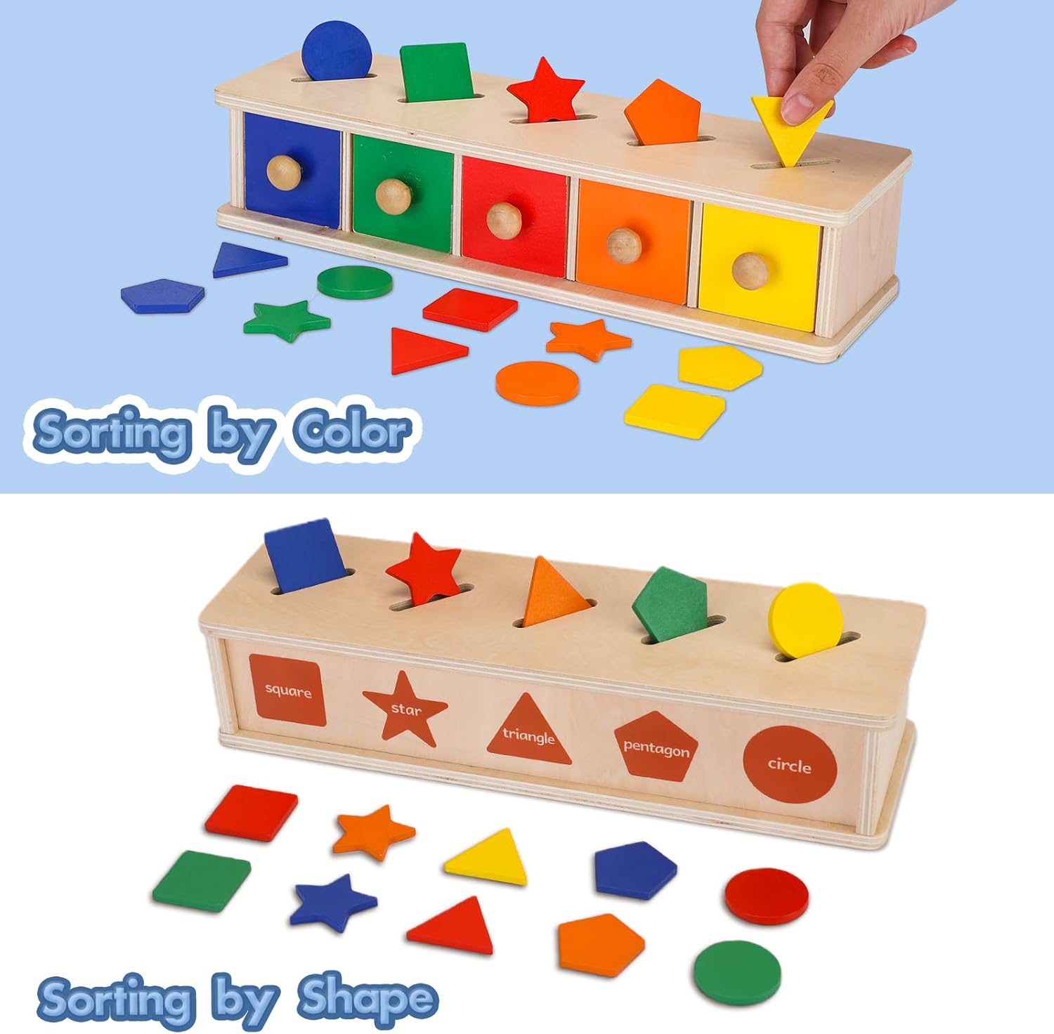 Montessori Houten Sorteerspel | Kleuren & Vormen Educatief Speelgoed voor Peuters 1-3 Jaar
