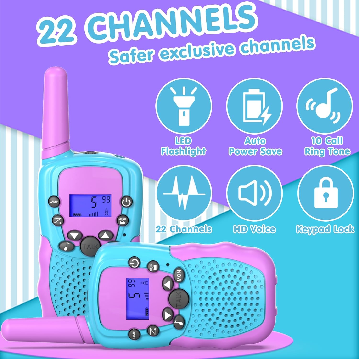 Walkie Talkies Kinderen | 22 Kanalen & LCD Display | 2-Way Radio Speelgoed 3-12 Jaar, Bereik 3 km