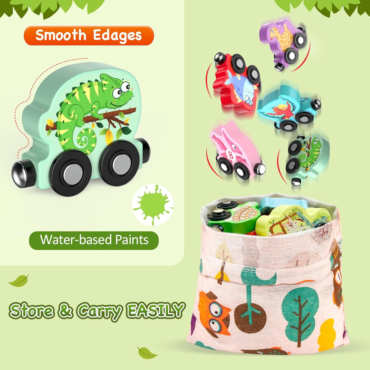 11 Magnetische Houten Dieren Trein Set | Montessori Speelgoed voor Peuters Kleuter Leeractiviteiten voor Kinderen