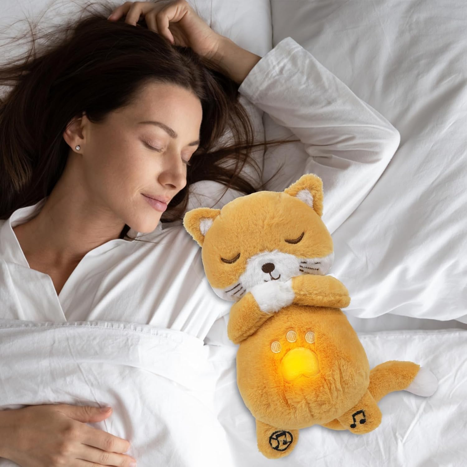 Soothe Snuggle Kat Knuffel | Pluche Dier Voor Angst | Realistische Ademhaling & Licht Muziek | Kalmerend Speelgoed Voor Kinderen en Volwassenen