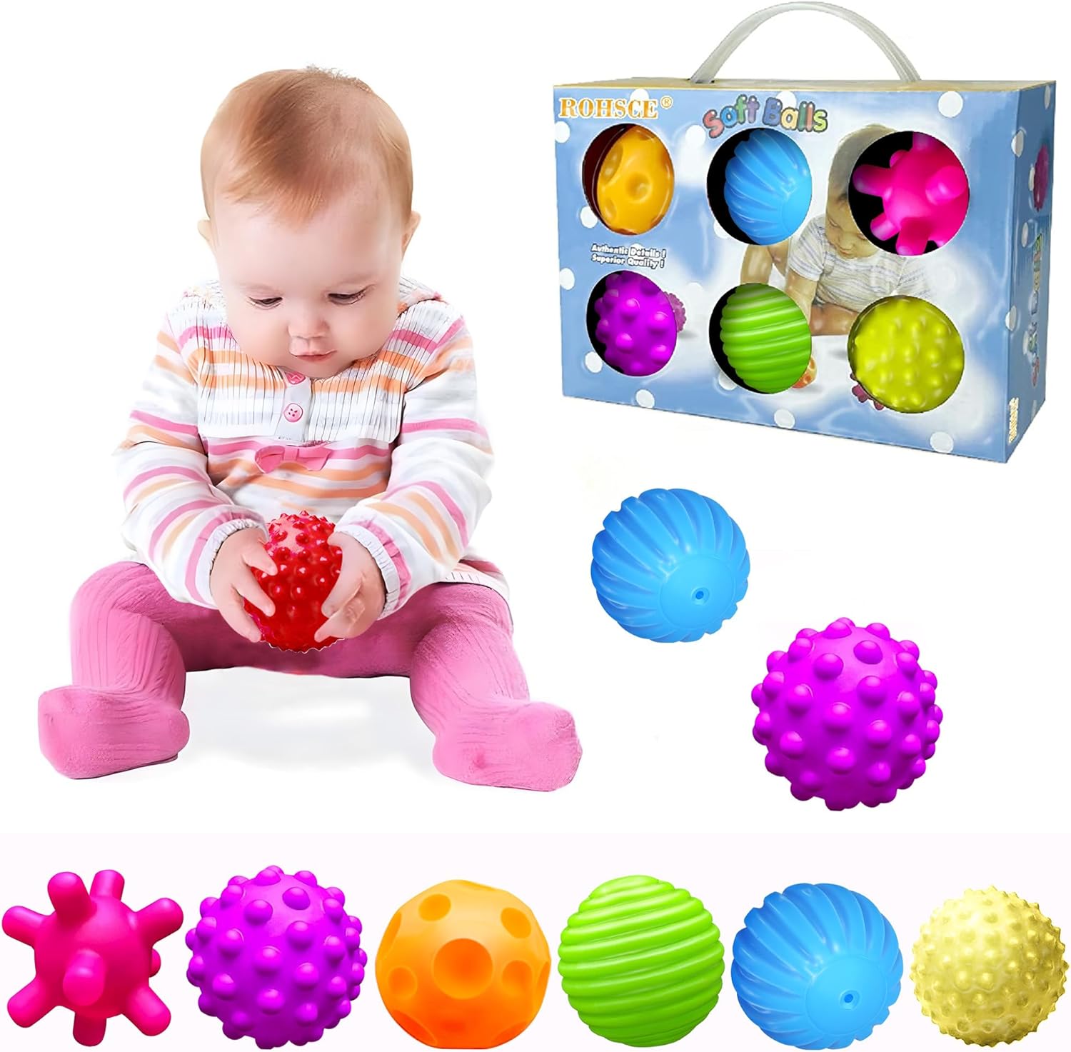 Sensorische Ballen voor Baby’s | Felgekleurde Zachte Textuurbal Set Montessori Speelgoed voor Baby’s van 6-12 Maanden