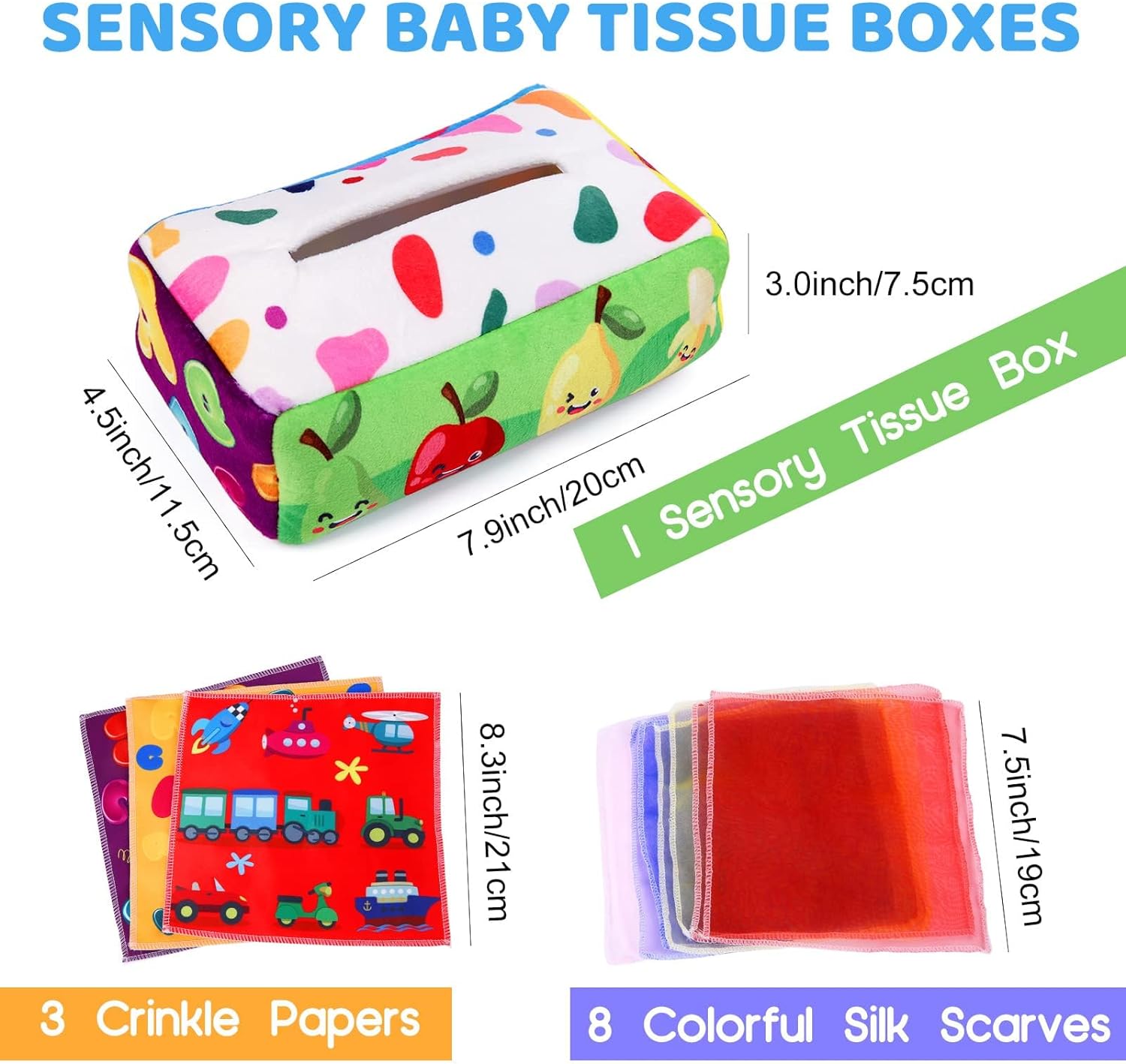 Montessori Tissue Box Speelgoed | Zacht Gevuld Hoog Contrast Krinkel Infant Sensorisch Baby Speelgoed 6 tot 12 Maanden Vroeg Leren Cadeaus