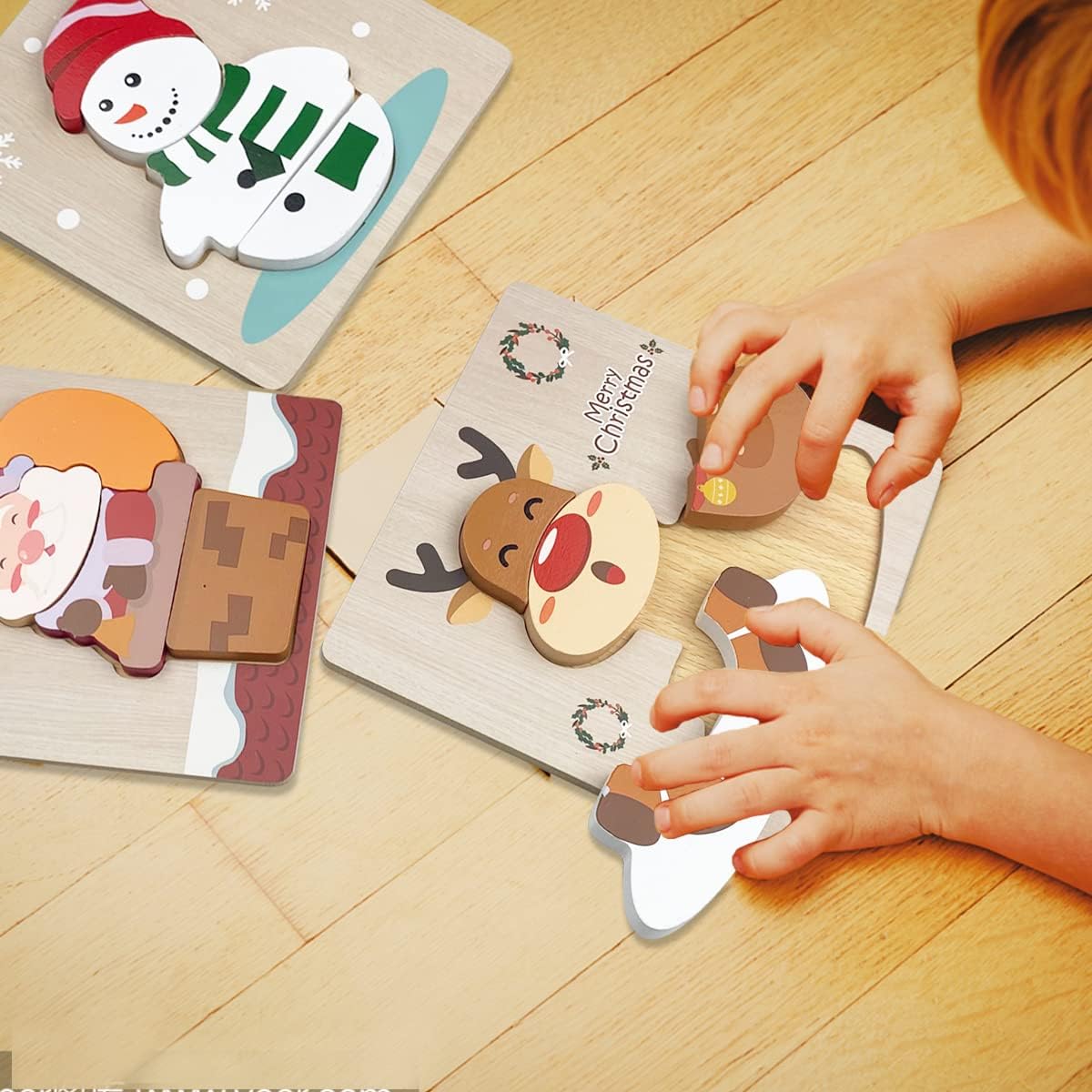 Kerst houten puzzel set | 4 stuks peuter speelgoed