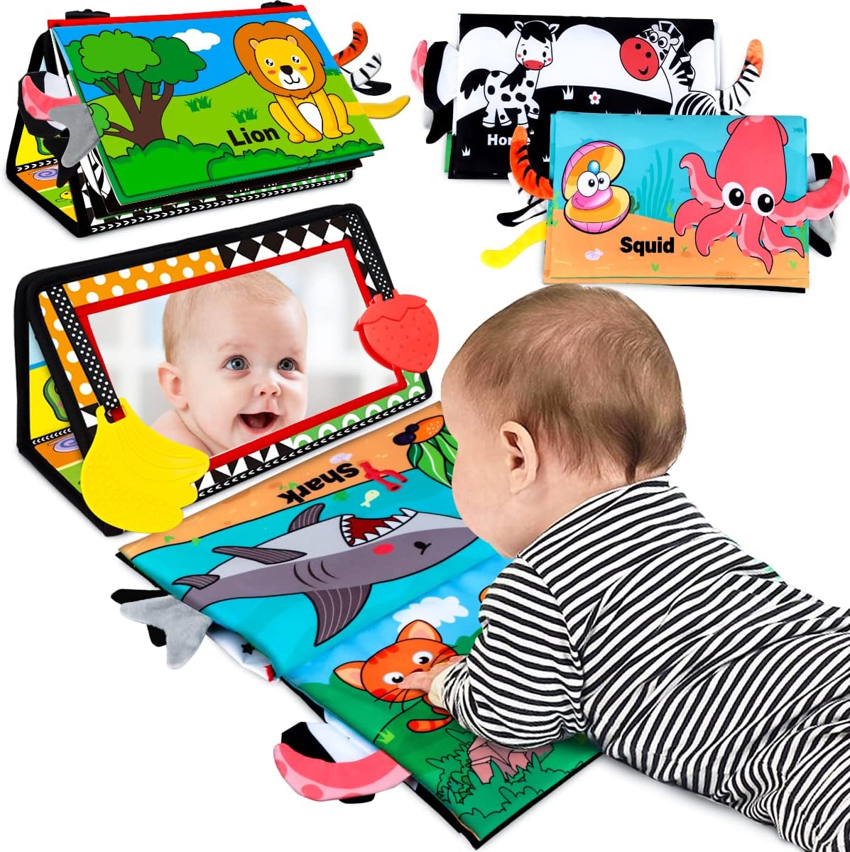 Baby speelgoed 0-6 mnd | tummy time spiegel & zwart-wit boek Montessori sensorisch