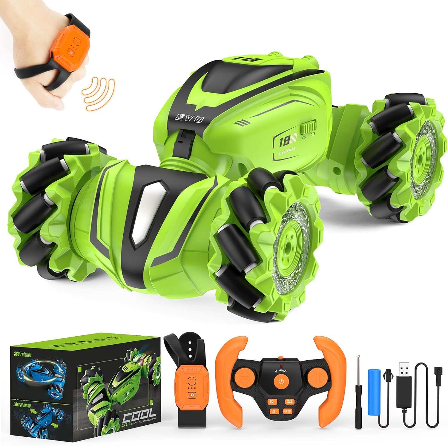 High-Speed Stunt RC Auto voor Jongens | 360° Flip & Drift | Gebarenbesturing, 2.4GHz Oplaadbare RC Auto | Ideaal Verjaardagscadeau voor Kinderen 6+