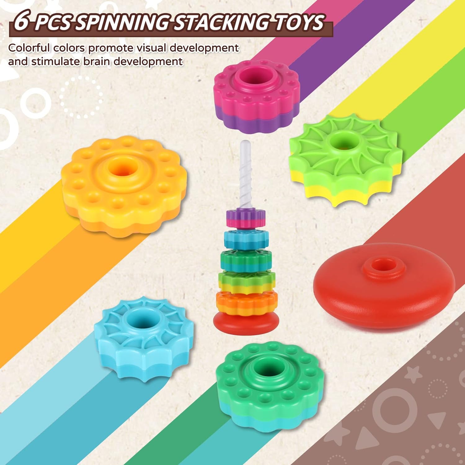 Stapeltoren Spel voor Baby’s | Regenboog Ring Stapelaar Montessori Speelgoed voor Baby’s van 6-12 Maanden