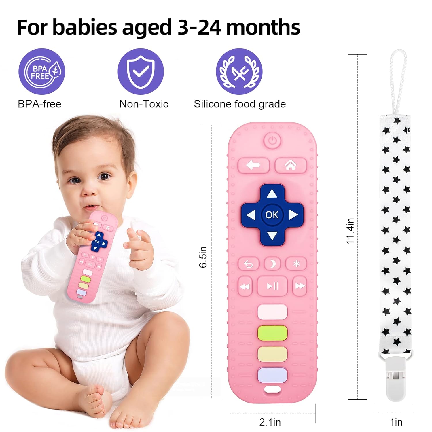 Tandjesverlichting Baby Bijtspeelgoed | TV Afstandsbediening Vorm Bijtring voor Baby's 3-24 Maanden