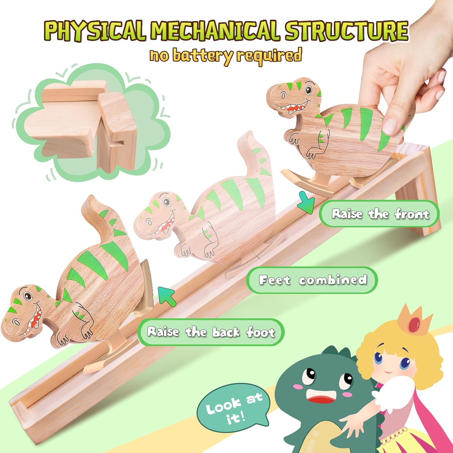 Houten Wandelende Dino Speelgoed | Montessori Fidget Dinosaurus | Speelgoed voor Jongens & Meisjes vanaf 2 Jaar