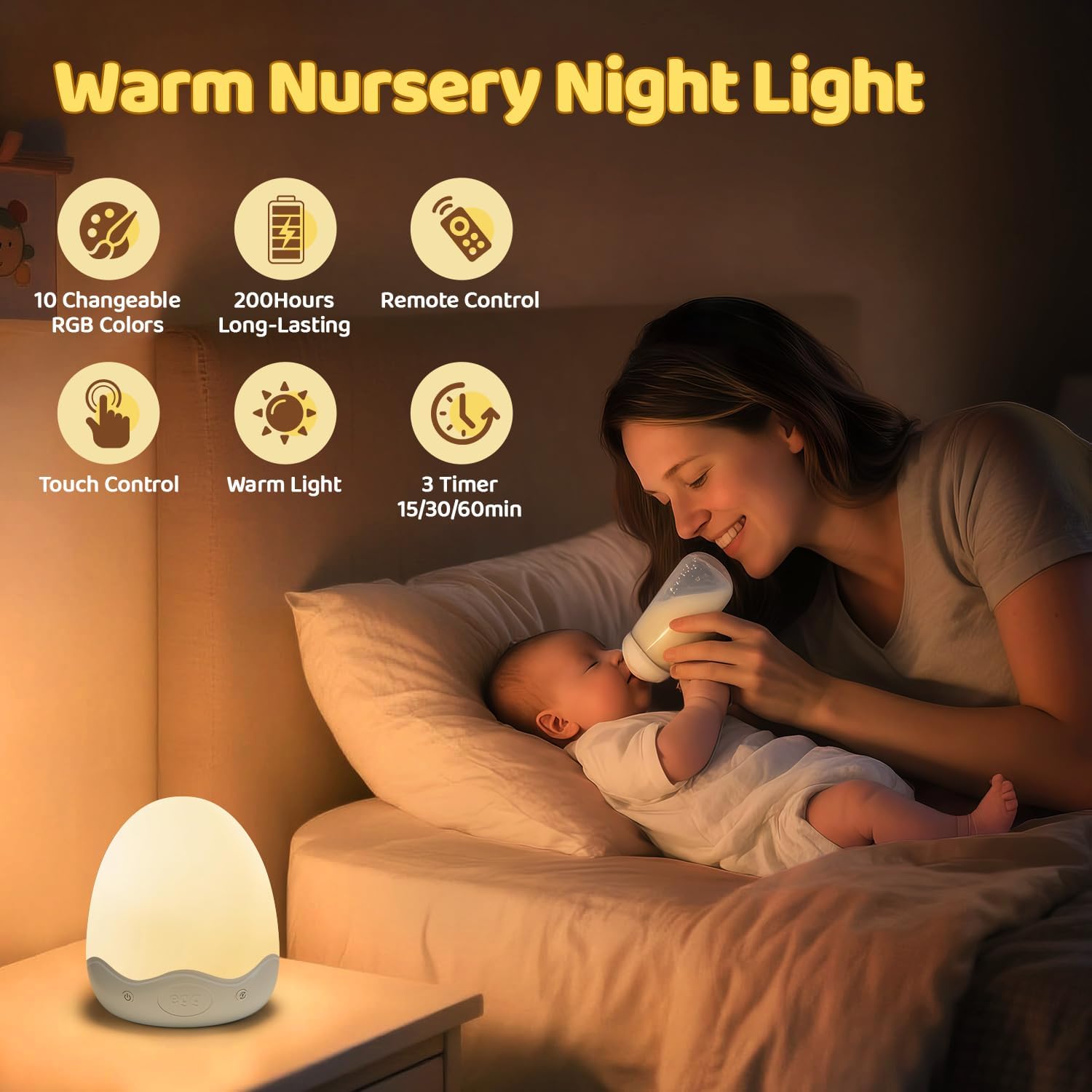 Eivormig Nachtlampje – 10 Kleuren & Oplaadbaar | Baby Kamer