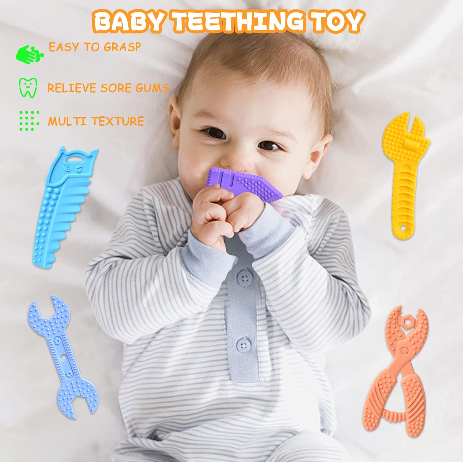 5-Pack Cadeau Set Hamer, Sleutel, Schaar | Tandvlees Speelgoed voor Baby's 0-6 / 6-12 Maanden | BPA-vrije Siliconen Bijtspeeltjes